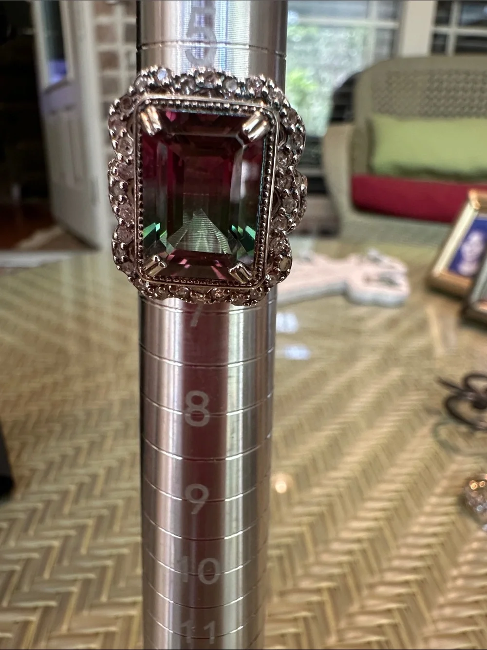 Sterling Silver Cocktail Ring with Pink and Green Watermelon Tourmaline